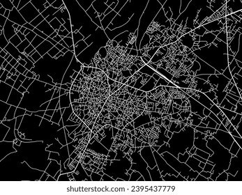 Vector city map of Bahraigh in the Republic of India with white roads isolated on a black background.
