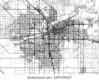 Vector city map of Bakersfield California in the United States of America with black roads isolated on a white background.