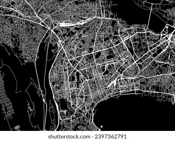 Vector city map of Baku in Azerbaijan with white roads isolated on a black background.