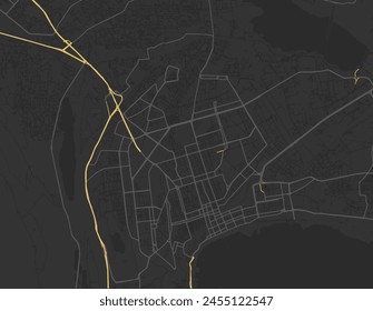 Vector city map of Baku in Azerbaijan with yellow roads isolated on a brown background.