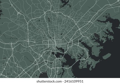 Stadtplan von Baltimore Metro Maryland in den Vereinigten Staaten mit weißen Straßen einzeln auf grünem Hintergrund.