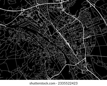 Vector city map of Bamberg in Germany with white roads isolated on a black background.