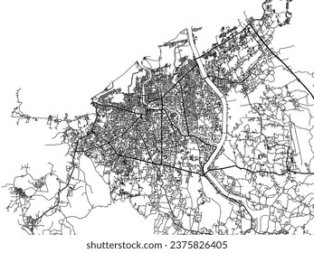 Vector city map of Banda Aceh in Indonesia with black roads isolated on a white background.