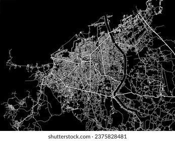 Vector city map of Banda Aceh in Indonesia with white roads isolated on a black background.