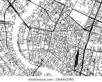 Vector city map of Bangkok old town in Thailand with black roads isolated on a white background.