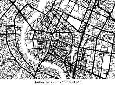 Vector city map of Bangkok old town in Thailand with black roads isolated on a white background.