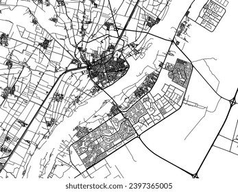 Vector city map of Bani Suwayf in Egypt with black roads isolated on a white background.