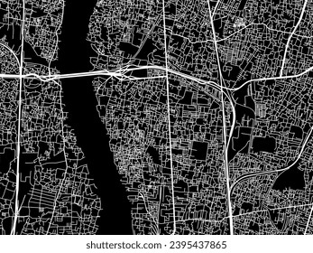 Vector city map of Baranagar in the Republic of India with white roads isolated on a black background.