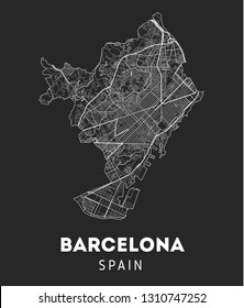 vector city map of Barcelona with well organized separated layers.