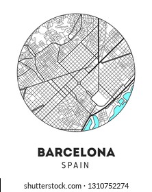 vector city map of Barcelona with well organized separated layers.