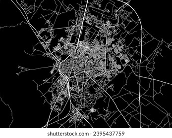 Vector city map of Bareilly in the Republic of India with white roads isolated on a black background.