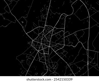Vector city map of Bareilly in the Republic of India with white roads isolated on a black background.