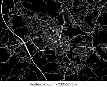 Mapa vectorial de la ciudad de Barnsley en el Reino Unido con carreteras blancas aisladas en un fondo negro.