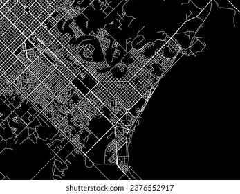 Vector city map of Barranqueras in Argentina with white roads isolated on a black background.