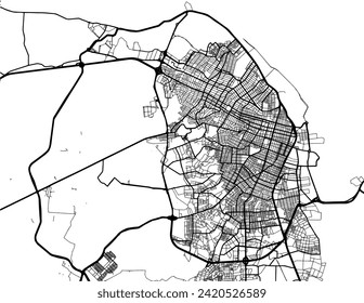 Vector city map of Barranquilla in Colombia with black roads isolated on a white background.