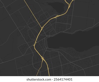 Vector city map of Barrie Ontario in Canada with yellow roads isolated on a brown background.