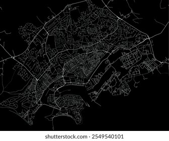 Mapa da cidade vetor de Barry no Reino Unido com estradas brancas isoladas sobre um fundo preto.