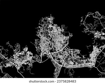 Vector city map of Batam in Indonesia with white roads isolated on a black background.