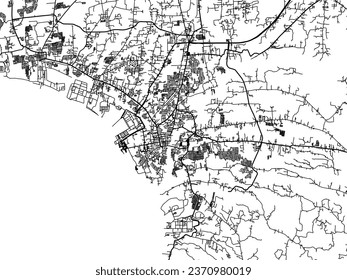 Vector city map of Batangas in the Philippines with black roads isolated on a white background.