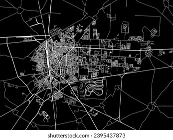 Vector city map of Bathinda in the Republic of India with white roads isolated on a black background.