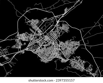Vector city map of Batna in Algeria with white roads isolated on a black background.
