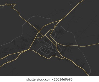 Vector city map of Batna in Algeria with yellow roads isolated on a brown background.