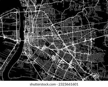 Stadtplan von Baton Rouge Louisiana in den Vereinigten Staaten von Amerika mit weißen Straßen einzeln auf schwarzem Hintergrund.