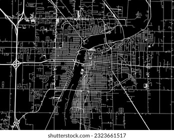 Vector city map of Bay City Michigan in the United States of America with white roads isolated on a black background.