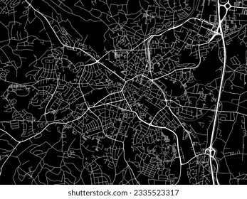 Vector city map of Bayreuth in Germany with white roads isolated on a black background.