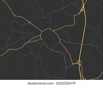 Vector city map of Bayreuth in Germany with yellow roads isolated on a brown background.
