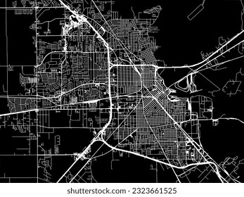 Mapa de la ciudad vectorial de Beaumont Texas en los Estados Unidos de América con carreteras blancas aisladas en un fondo negro.