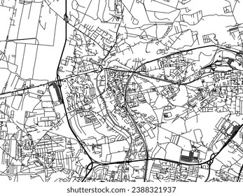 Stadtplan von Bedzin in Polen mit schwarzen Straßen einzeln auf weißem Hintergrund.