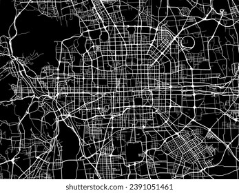 Vector city map of Beijing in People's Republic of China (PRC) with white roads isolated on a black background.