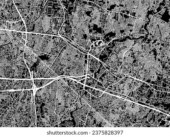 Mapa vectorial de Bekasi en Indonesia con caminos blancos aislados en un fondo negro.