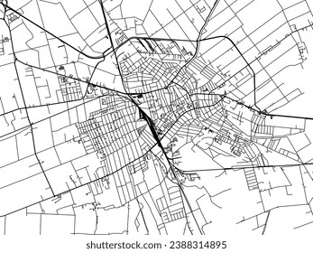Vector city map of Bekescsaba in Hungary with black roads isolated on a white background.