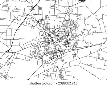 Mapa vectorial de Belchatow en Polonia con carreteras negras aisladas en un fondo blanco.