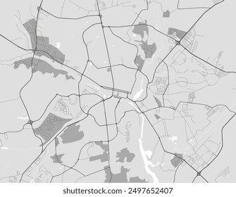 Vector city map of Belgorod in the Russian Federation with black roads isolated on a grey background.