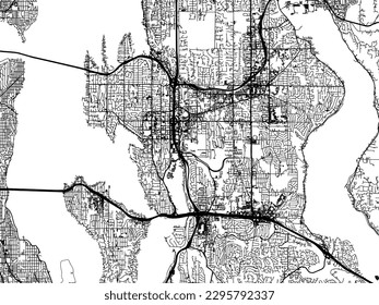 Vector city map of Bellevue Washington in the United States of America with black roads isolated on a white background.