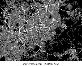 Vector city map of Belo Horizonte in Brazil with white roads isolated on a black background.