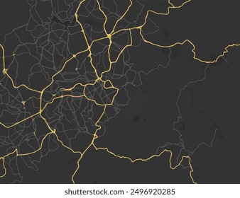 Vector city map of Belo Horizonte in Brazil with yellow roads isolated on a brown background.