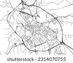 Vector city map of Benevento in Italy with black roads isolated on a white background.