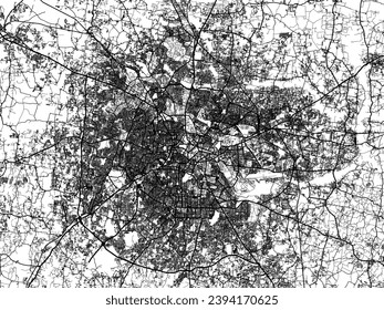 Vector city map of Bengaluru in the Republic of India with black roads isolated on a white background.