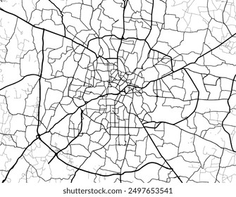 Mapa Vector de la ciudad de Bengaluru en la República de la India con carreteras negras aisladas sobre un fondo blanco.