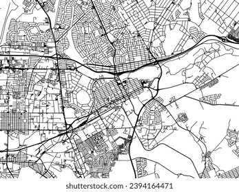 Vector city map of Benoni in South Africa with black roads isolated on a white background.