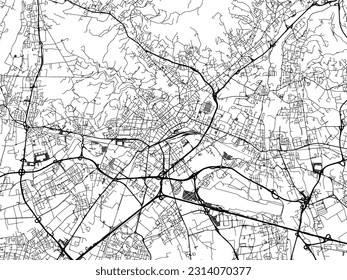 Mapa vectorial de la ciudad de Bérgamo en Italia con carreteras negras aisladas en un fondo blanco.