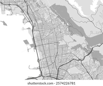 Vector city map of Berkeley California in the United Stated of America with black roads isolated on a grey background.