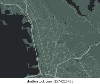 Vector city map of Berkeley California in the United Stated of America with white roads isolated on a green background.