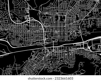Mapa de la ciudad vectorial de Bethlehem Pennsylvania en los Estados Unidos de América con caminos blancos aislados en un fondo negro.