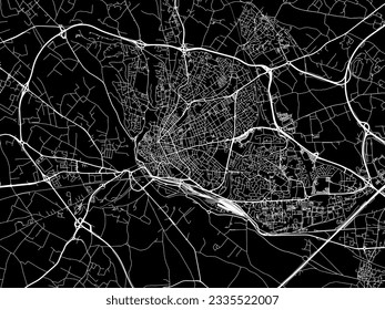 Vector city map of Beziers in France with white roads isolated on a black background.