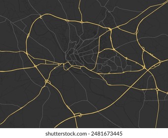Vector city map of Beziers in France with yellow roads isolated on a brown background.
